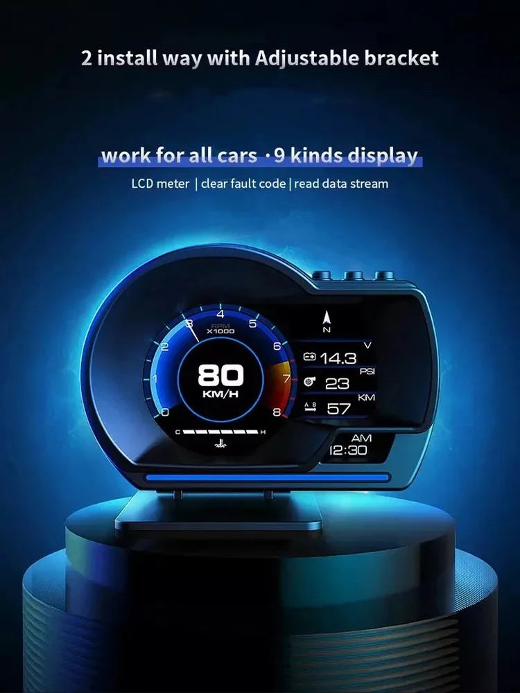Car HUD Head Up Display OBD2 Turbo Gauge with Water Temp, RPM, Speed