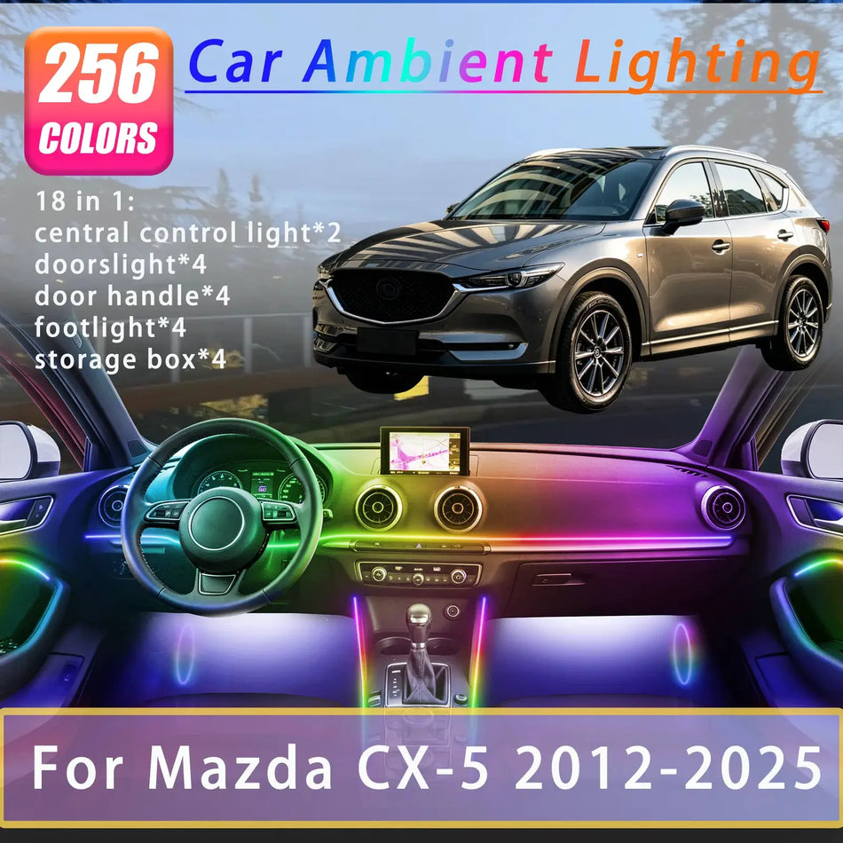 LED Interior Ambient Lighting Strips with App Control for Mazda CX-5 2012-2025 by InterCyprus Trading Ltd