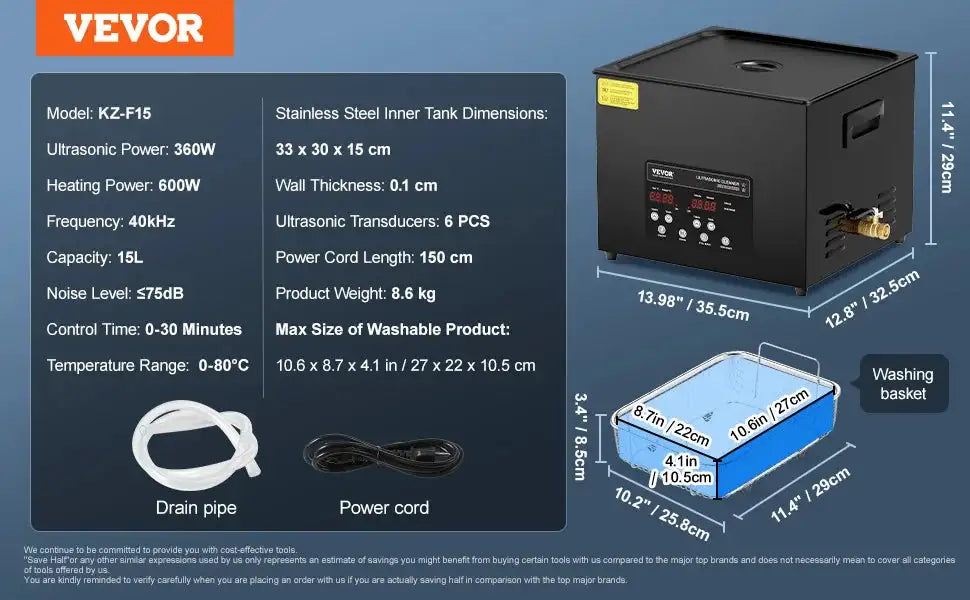 Ultrasonic Cleaner Portable Dishwasher With Timer 15L / CZECH REPUBLIC