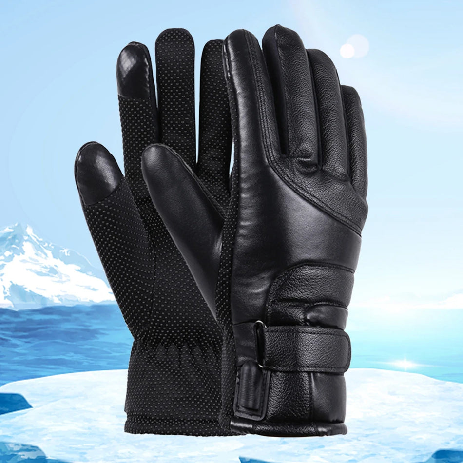 USB Heated Leather Gloves Waterproof Winter Hand Warmers