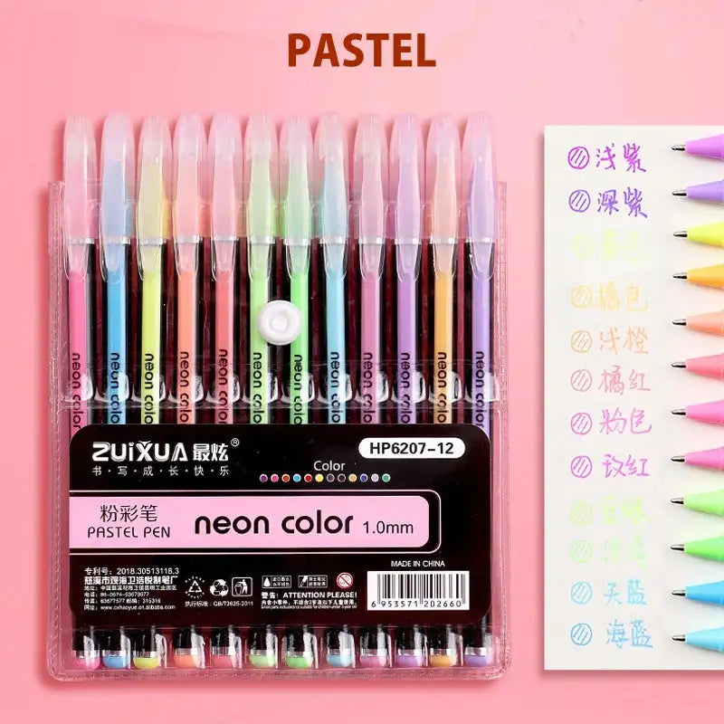 48 Metallic Glitter Gel Pens Set - Ideal for Colouring &amp; Drawing 12pcs Pastel Pen