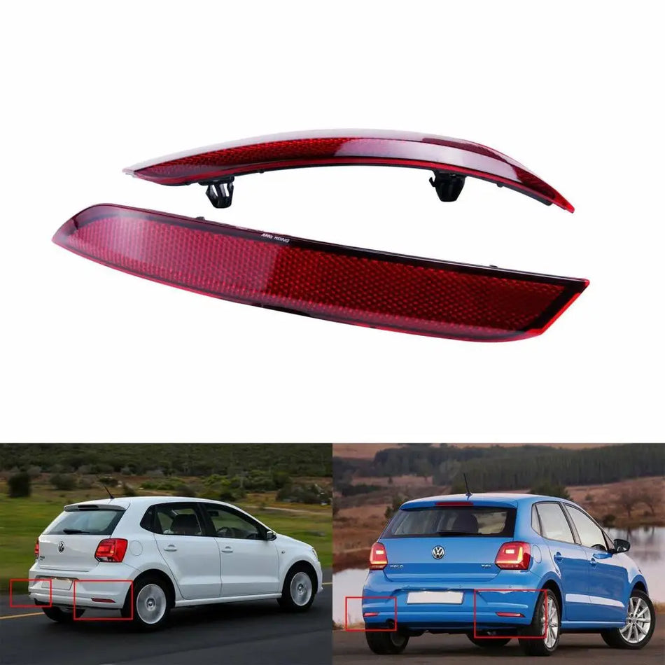 Reflektory tylnego zderzaka VW Polo 2014-2017, soczewka czerwona, 2x