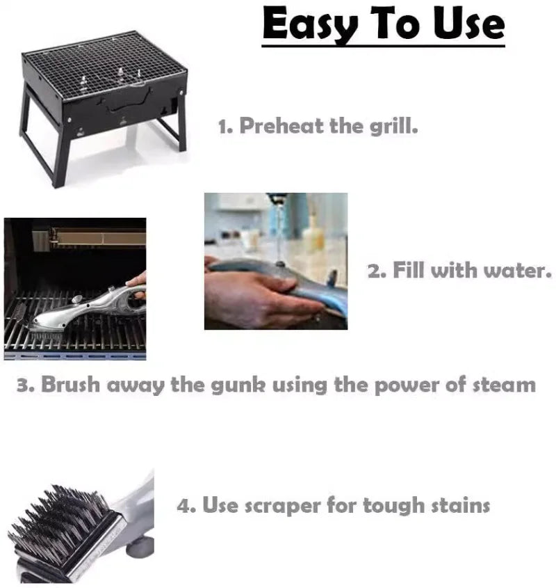 Outdoor BBQ Grill Steam Cleaning Brush - Charcoal &amp; Gas Cleaner Tool