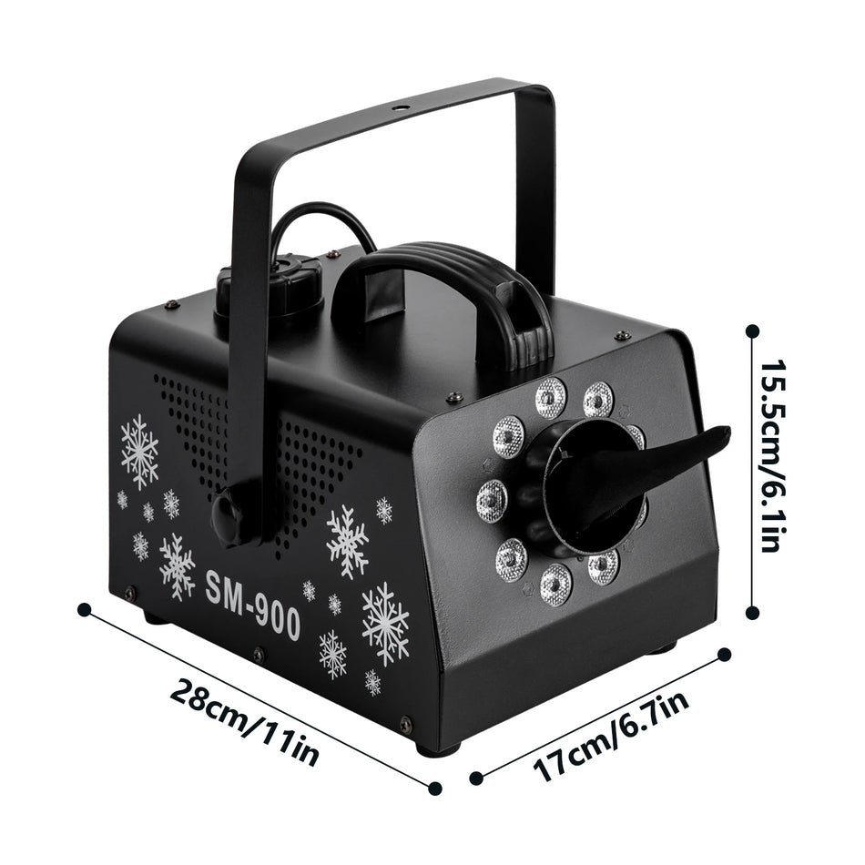 900W Snow Machine with 12 LED Colors, Remote Control, 3 Lighting Modes, 1L Tank for Parties and Weddings Christmas