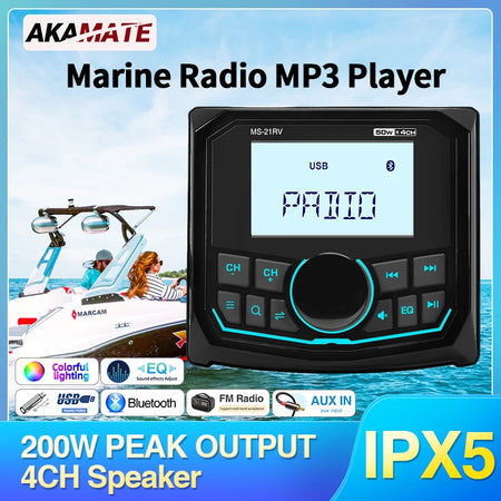 AKAMATE MS-21RV Marine Radio &ndash; Waterproof Bluetooth MP3