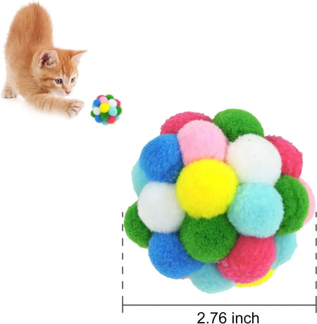 Interactive Cat Toy Balls with Bells - 3/60pcs Colorful, Eco-Friendly Plush Pom Poms for Indoor Cats and Kittens