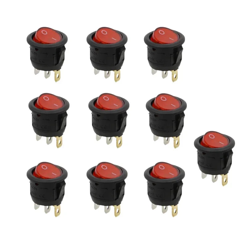 10Pcs KCD1 Rocker Switch &ndash; Illuminated Control for Dashboard Use Red / DC 12V