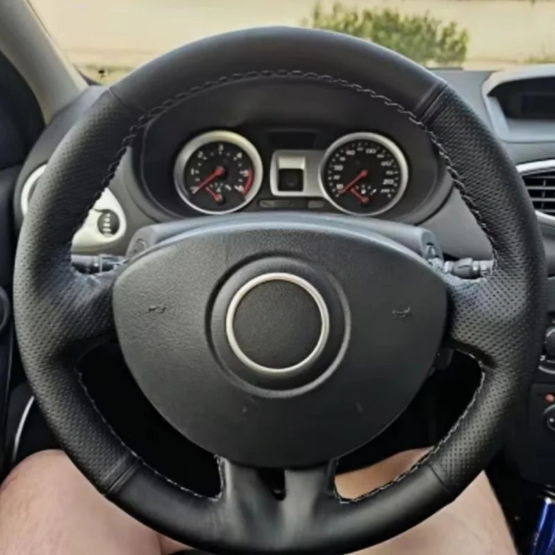 Renault Clio Mk 3 için siyah suni deri direksiyon simidi kılıfı