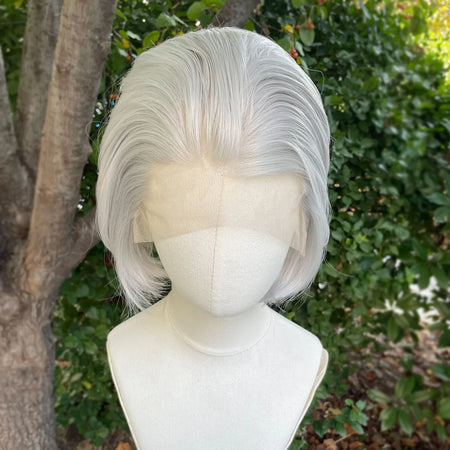 Artjosy Widow's Peak Sliver Grey Short Bob Lace Front Wig for Men and Women