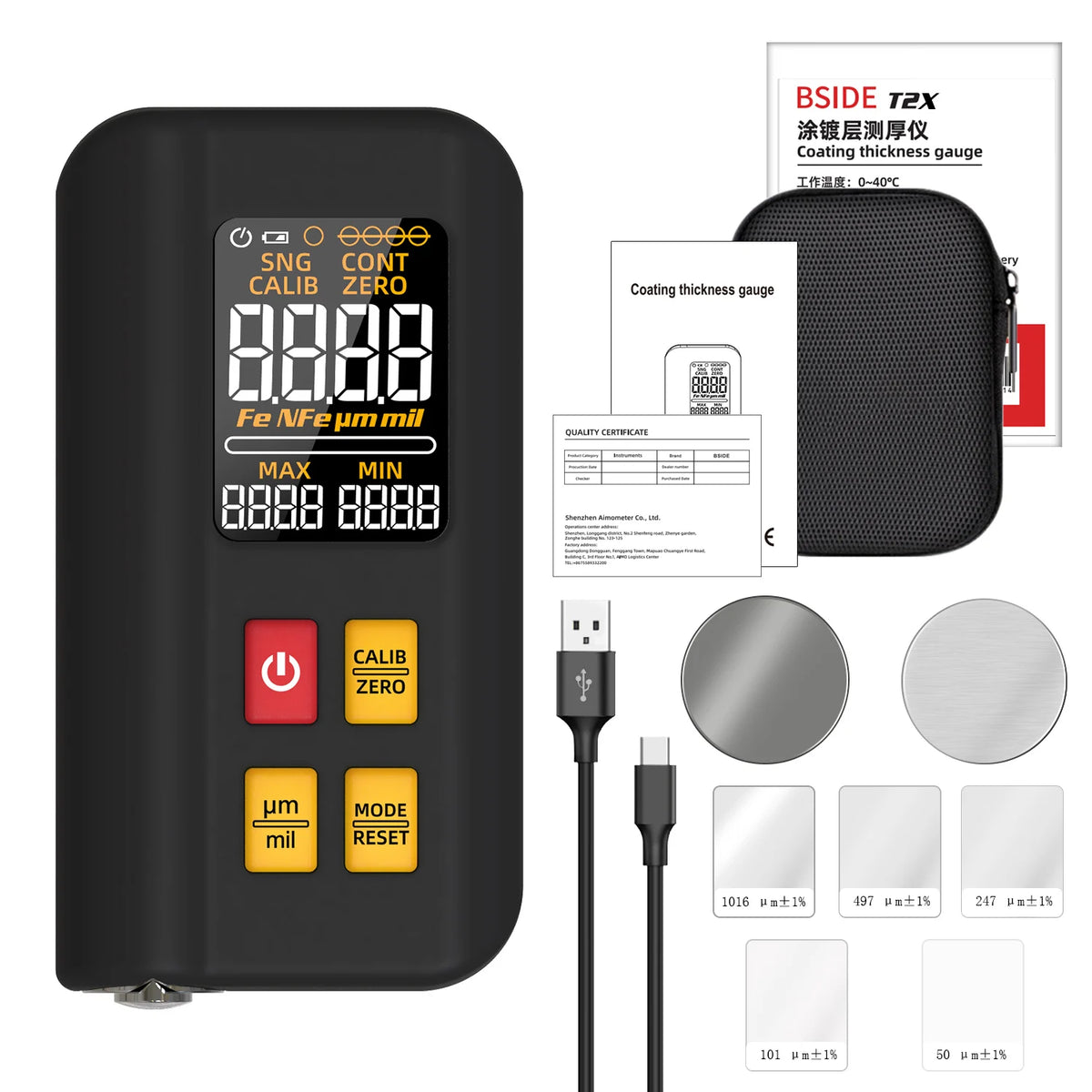 BSIDE T2 Coating Thickness Gauge &ndash; Wide Range 0.1um-1500um BSIDE T2X / CHINA