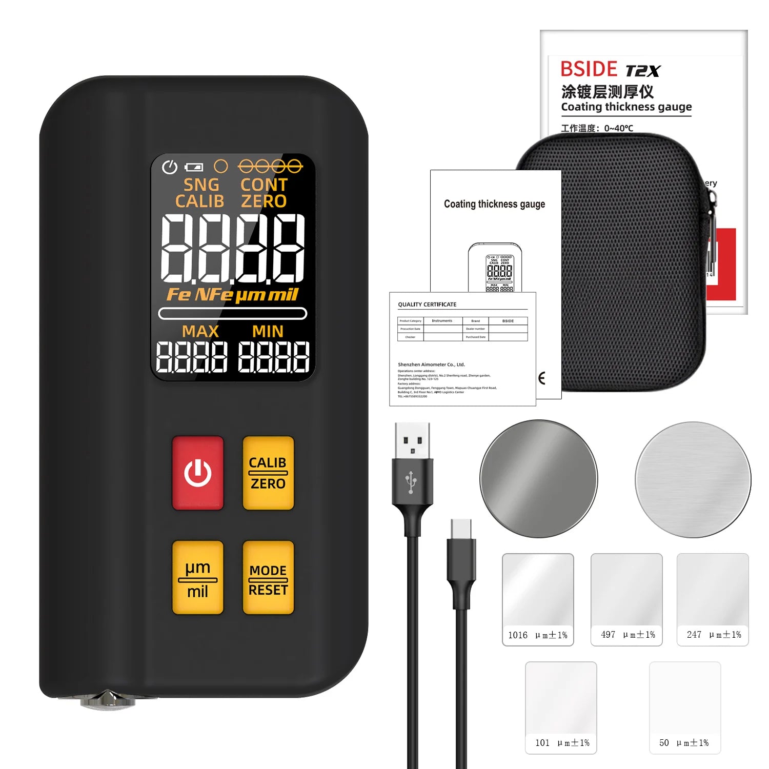 BSIDE T2 Coating Thickness Gauge &ndash; Wide Range 0.1um-1500um BSIDE T2X / CHINA