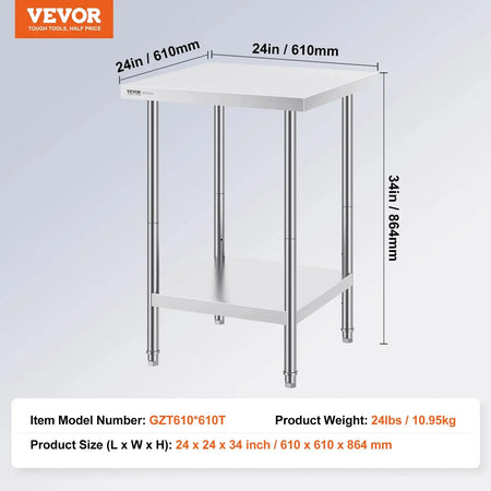 Stainless Steel Prep Table With Undershelf 24x18 34In High 24x24in / france