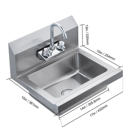 Stainless Steel Wall Mount Hand Sink With Faucet No baffle / france