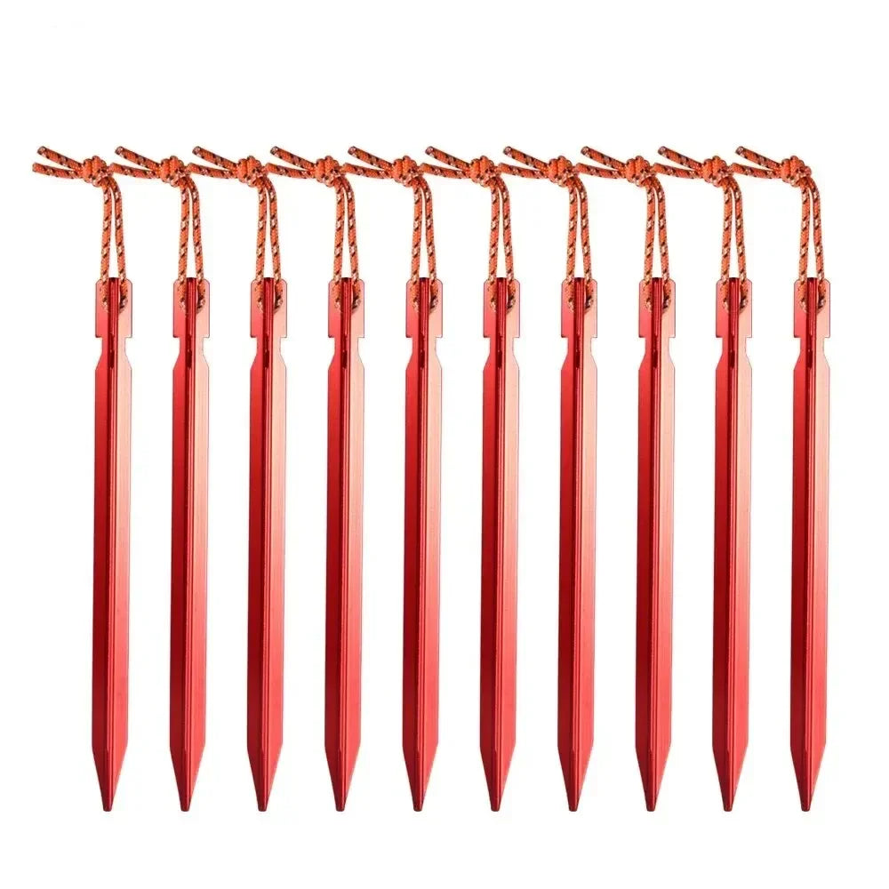 Heavy-Duty 18cm Aluminium Alloy Tent Pegs - 10 Pack Red