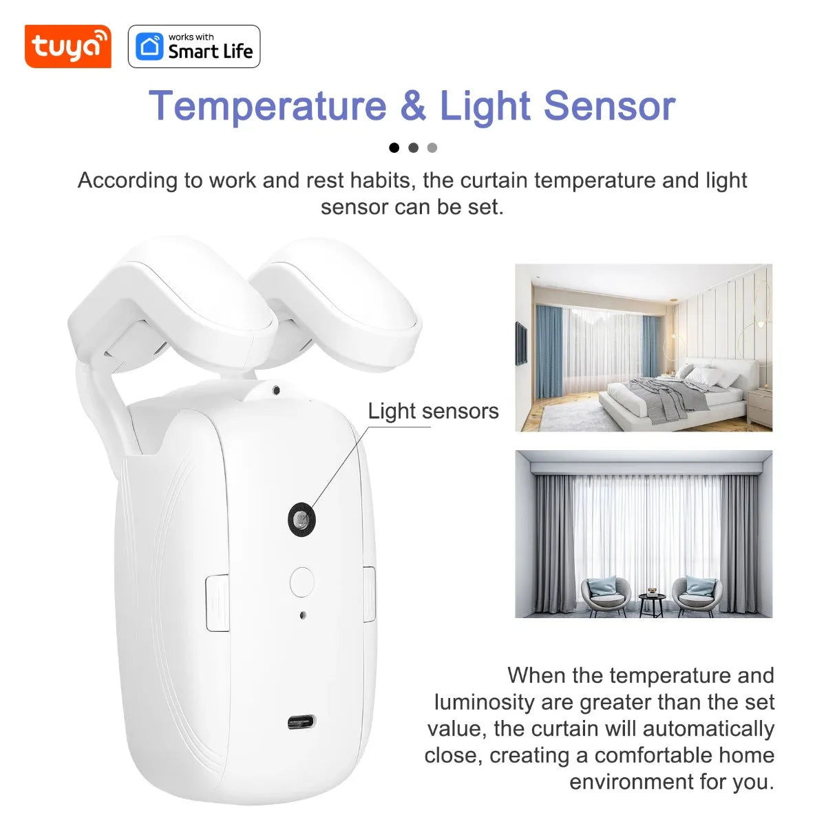 Tuya Smart Curtain Robot ( Roman Rod Track) Bluetooth APP Short Range Control, Timed switch, Pull-to-start, 8KG load capacity