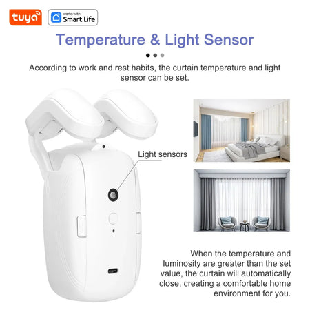 Tuya Smart Curtain Robot ( Roman Rod Track) Bluetooth APP Short Range Control, Timed switch, Pull-to-start, 8KG load capacity