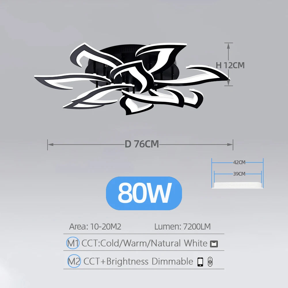 IRALAN Smart Acrylic Ceiling Light &ndash; Stepless Dimming Black 10 Heads / spain / APP With RC Dimmable