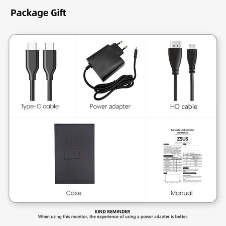 ZSUS 13-inch 4K Portable Monitor - 3840x2160 UHD Display, 60Hz Refresh Rate, HDR10, Built-in Speakers, Mini HDMI &amp; Type-C, Compatible with Laptop/PC/Console