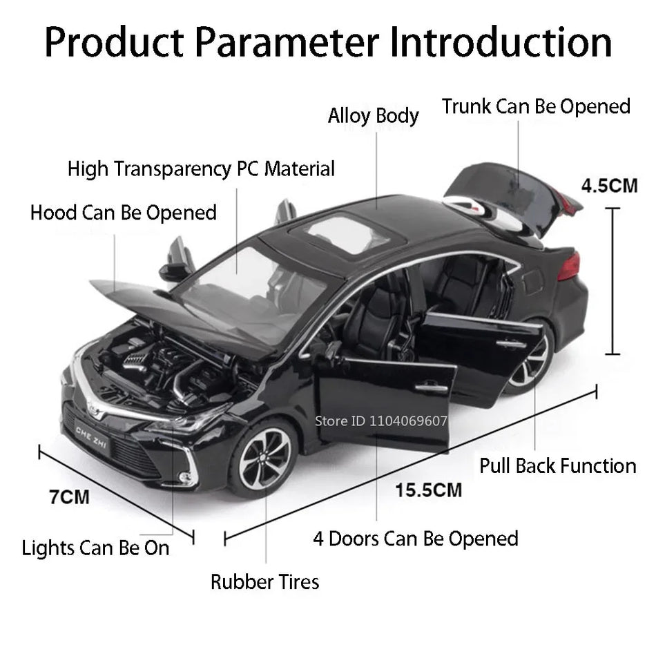 1:32 Scale Diecast Car Model Toy With Sound And Light Pull Back Doors Open