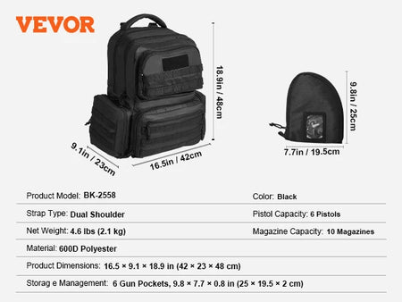 BK-2558 SucceBuy Range Backpack &ndash; Dual Pistol Compartments