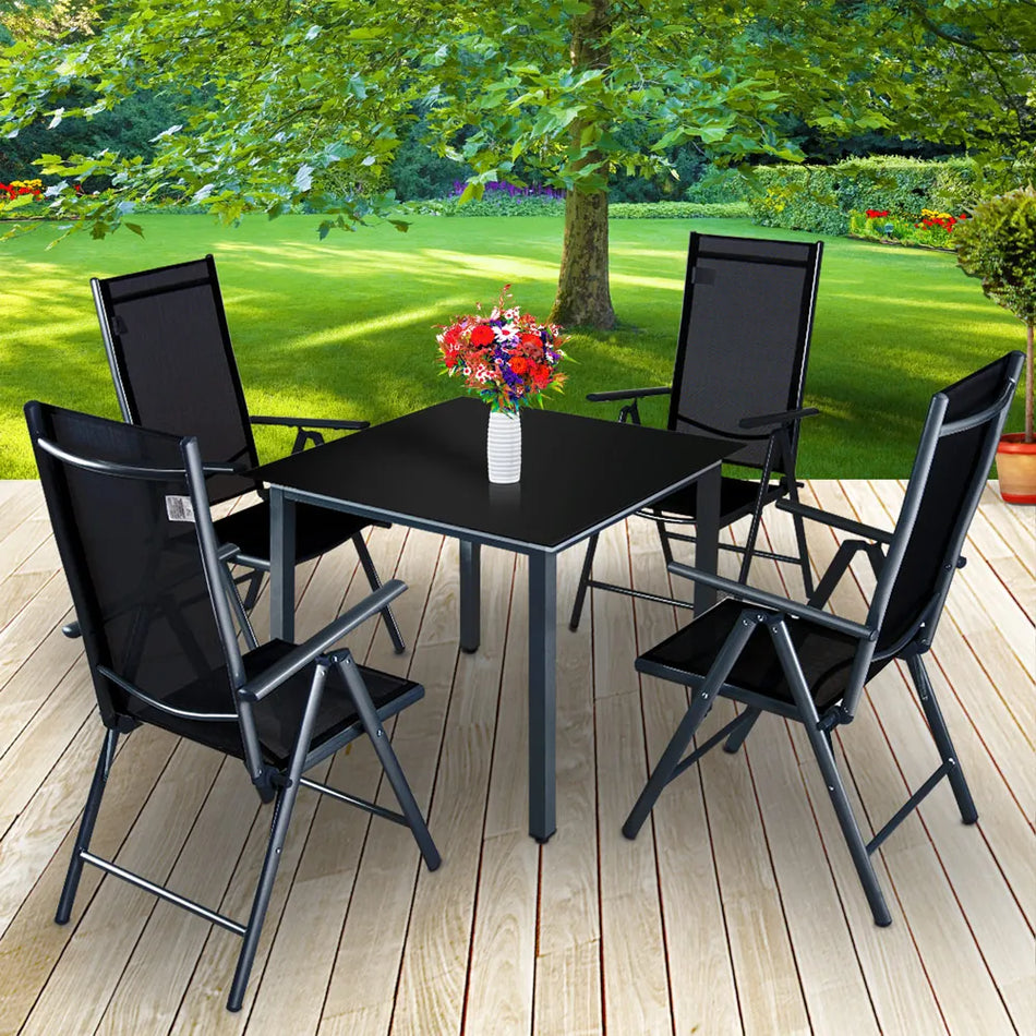 Zestaw balkonowy 5-częściowy, stół aluminiowy z czterema składanymi krzesłami