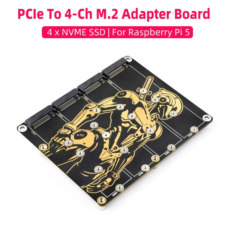 Raspberry Pi 5 PCIe To 4-Ch M.2 Adapter Board &ndash; Supports 4 NVMe Solid State Drives