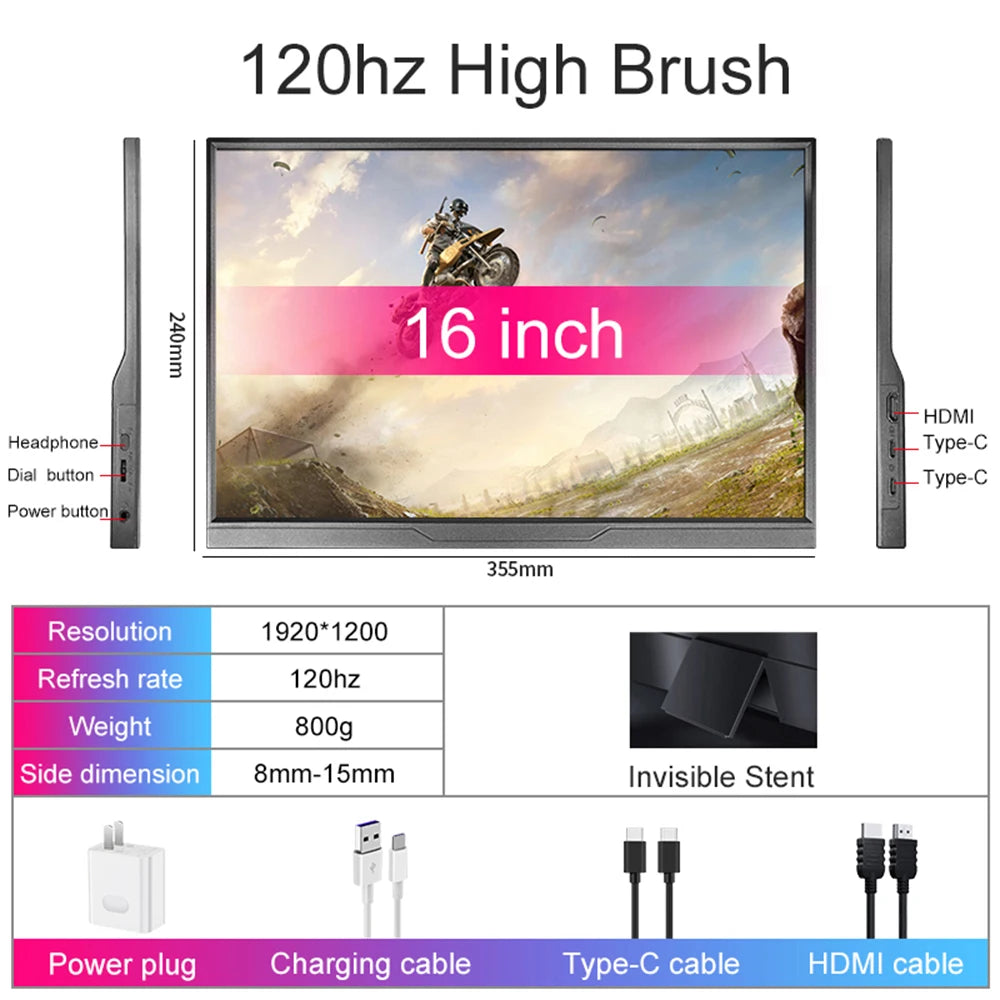 LANLIPU 16 Inch Portable Monitor &ndash; Full HD 120HZ Gaming Experience 16inch 120hz / US Plug / CHINA