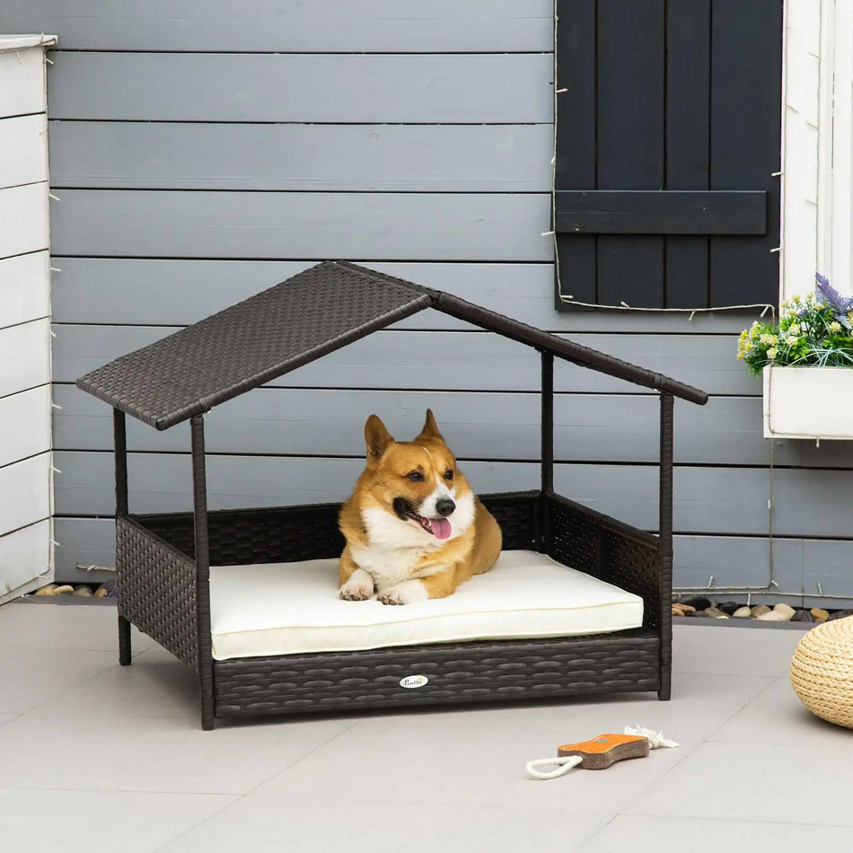Rattan Dog House Cushion Outdoor 98x69x73cm Coffee Brown