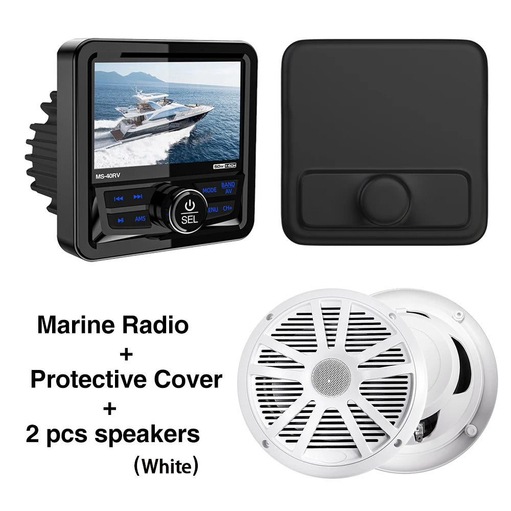 MP5 Marine Radio Stereo Waterproof Bluetooth Speaker for Boats, ATVs, and RVs Cover White