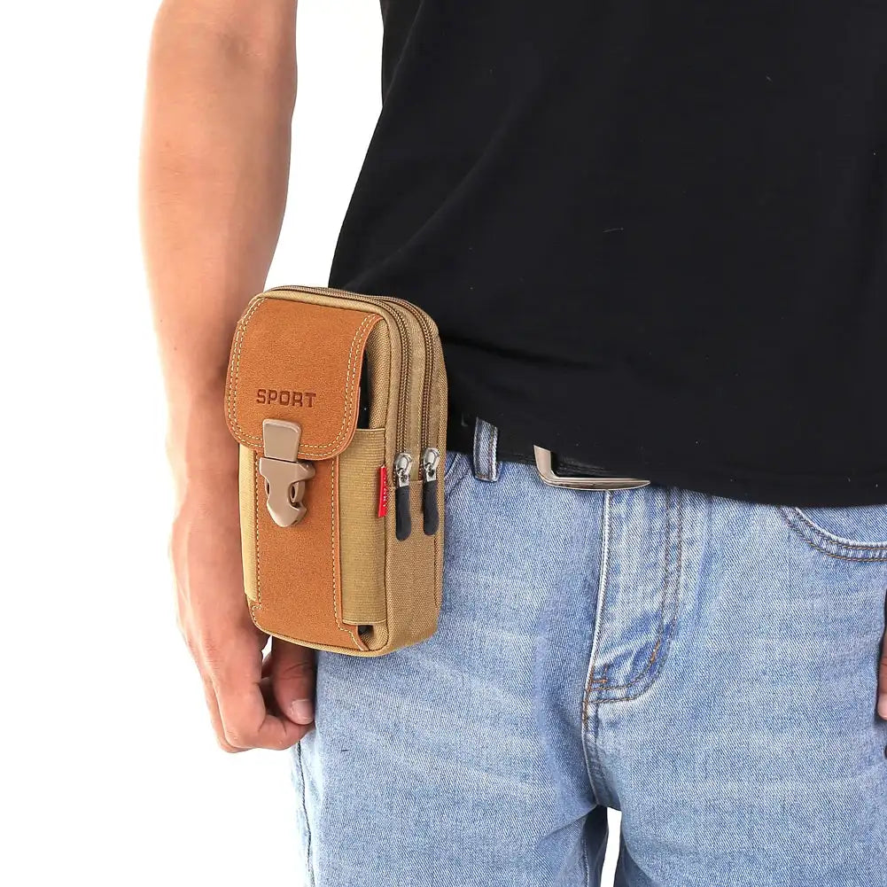 Men Canvas Running Pouch Waist Bag Travel Phone Pocket