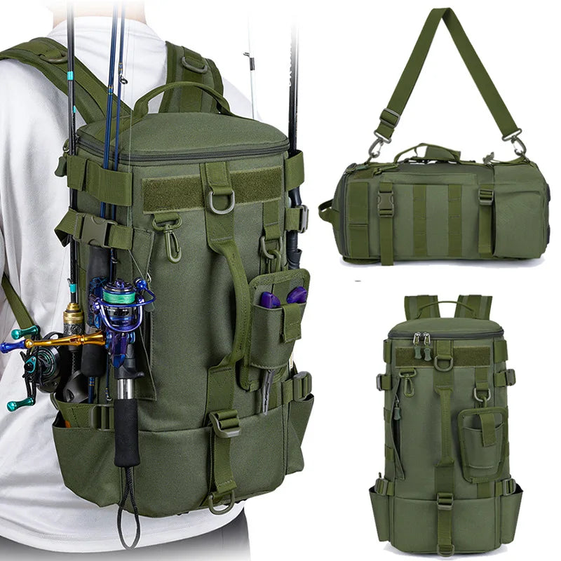 Tactical Fishing Backpack Tackle Bag &ndash; Rod Holder Ready