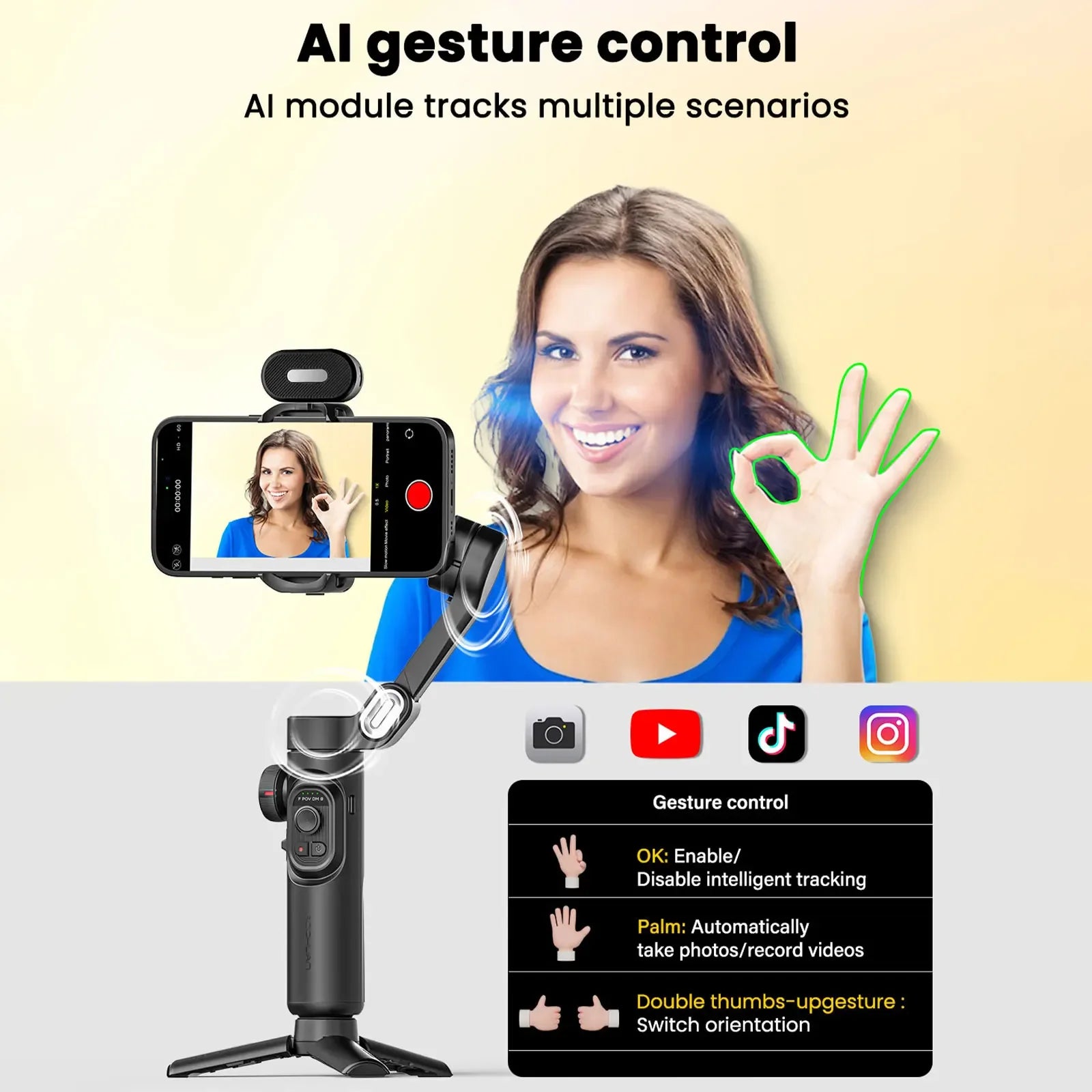 AOCHUAN Smart XE 3-Axis Handheld Gimbal Stabilizer &ndash; Effortless Face Tracking for Vlogging