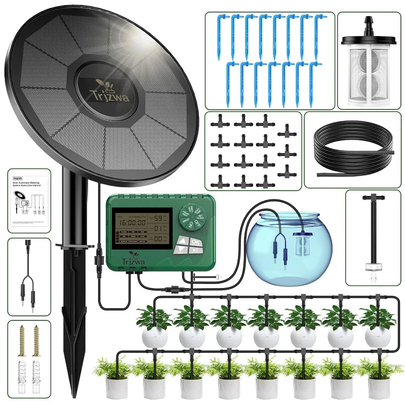 Solar-Powered Drip Irrigation System with 15m Hose and Timer 3W