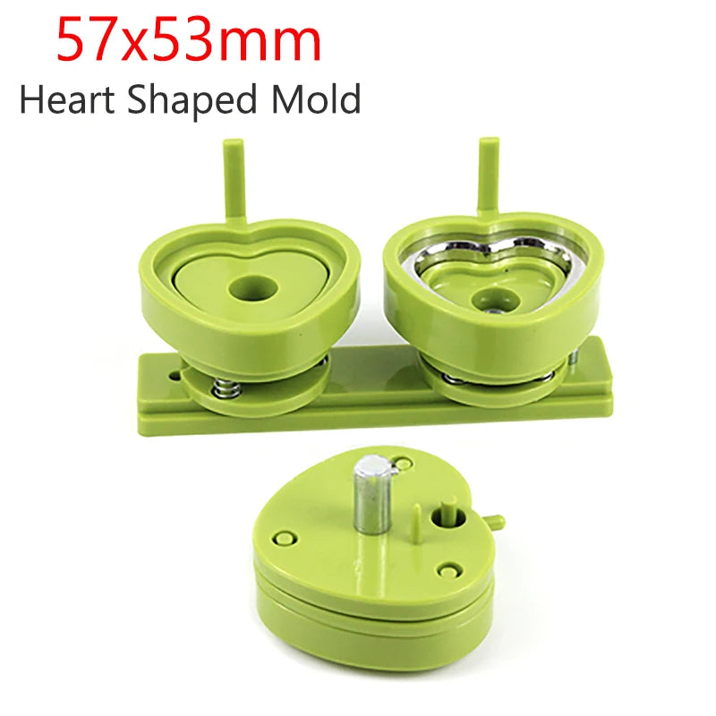 32mm 58mm 75mm Badge Button Mold &ndash; Interchangeable Dies Green Heart 57x53mm