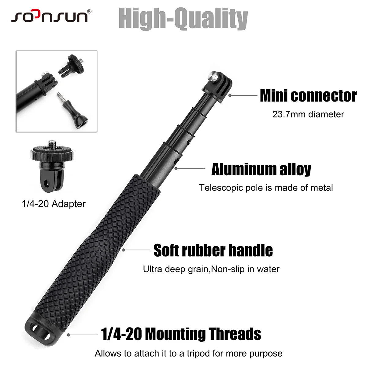 SOONSUN Aluminium Waterproof Selfie Stick &ndash; Versatile Underwater Grip for Action Cameras