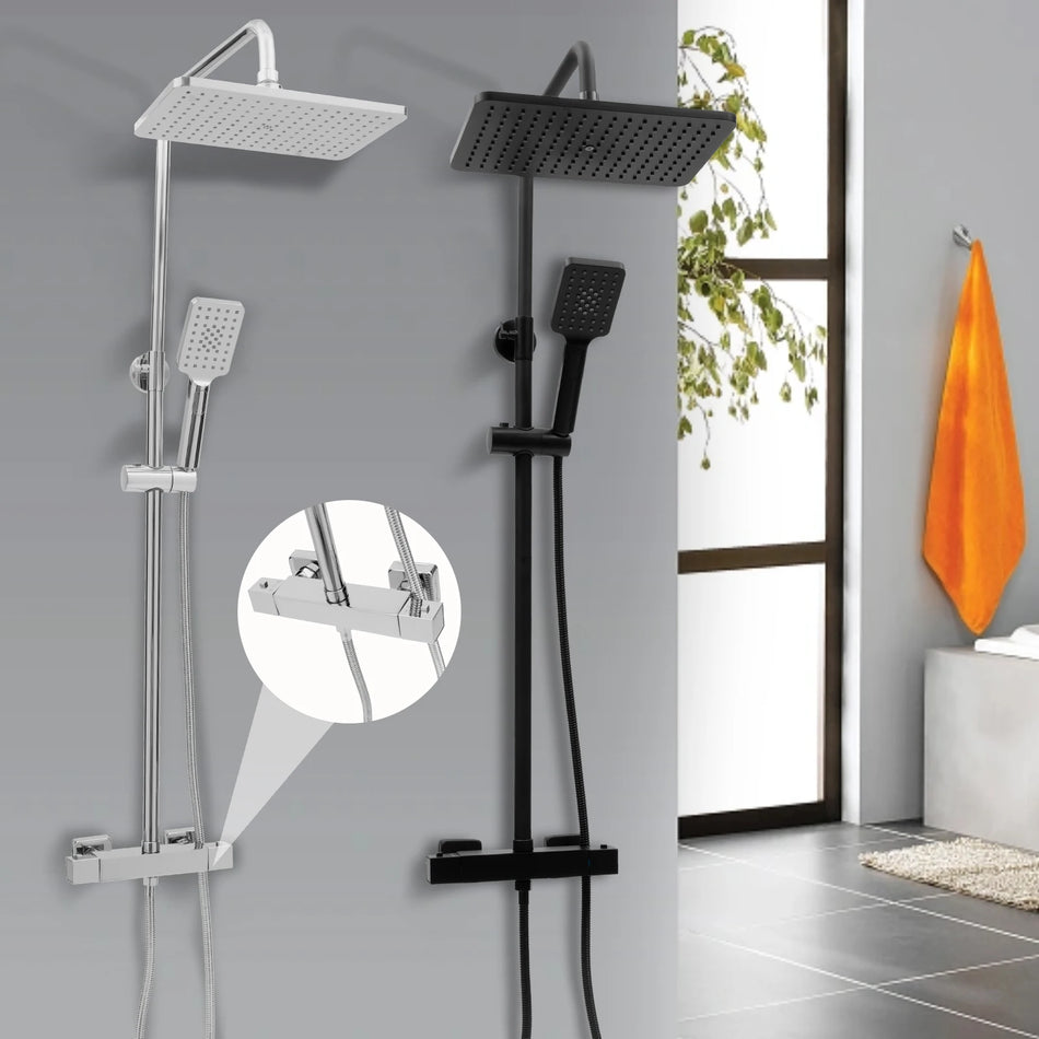 Firkantet termostatisk bruserarmatur vægmonteret regnbruser