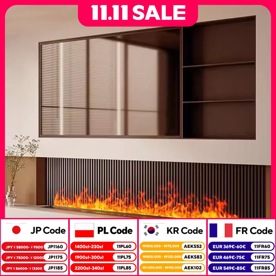 Chimenea eléctrica realista 3D con control de aplicación Tuya, llamas multicolores