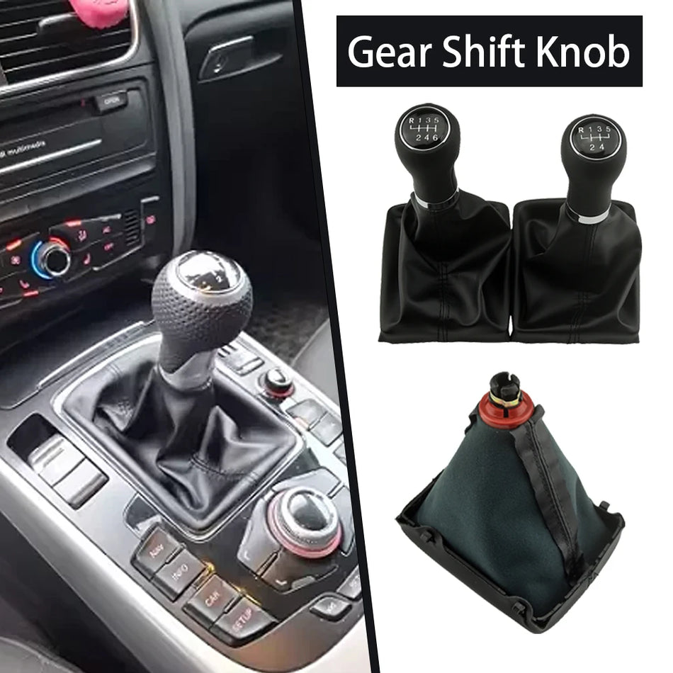 PU Leather Shift Gear Knob for Audi A6 C6 A4 B8 A5 Q5 5/6 Speed