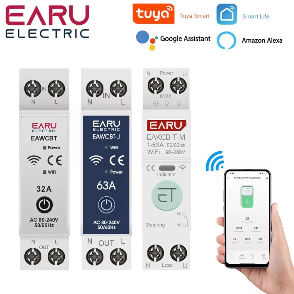 Tuya WiFi Smart Circuit Breaker 1P+N 63A with Timer &amp; Remote Control 6A / CHINA / Metering