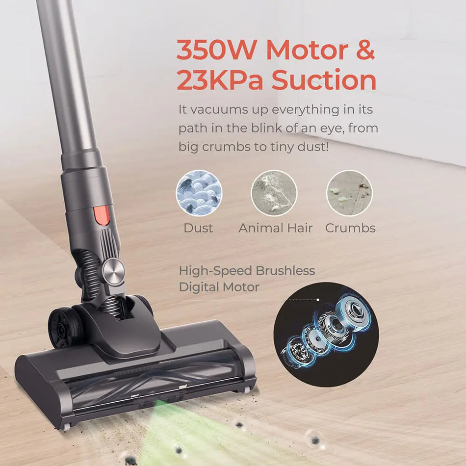 JIGOO C200 Cordless Vacuum Cleaner With 23KPa Suction, 40 Min Runtime, LED Headlight, Telescopic Metal Tube, 2 Modes