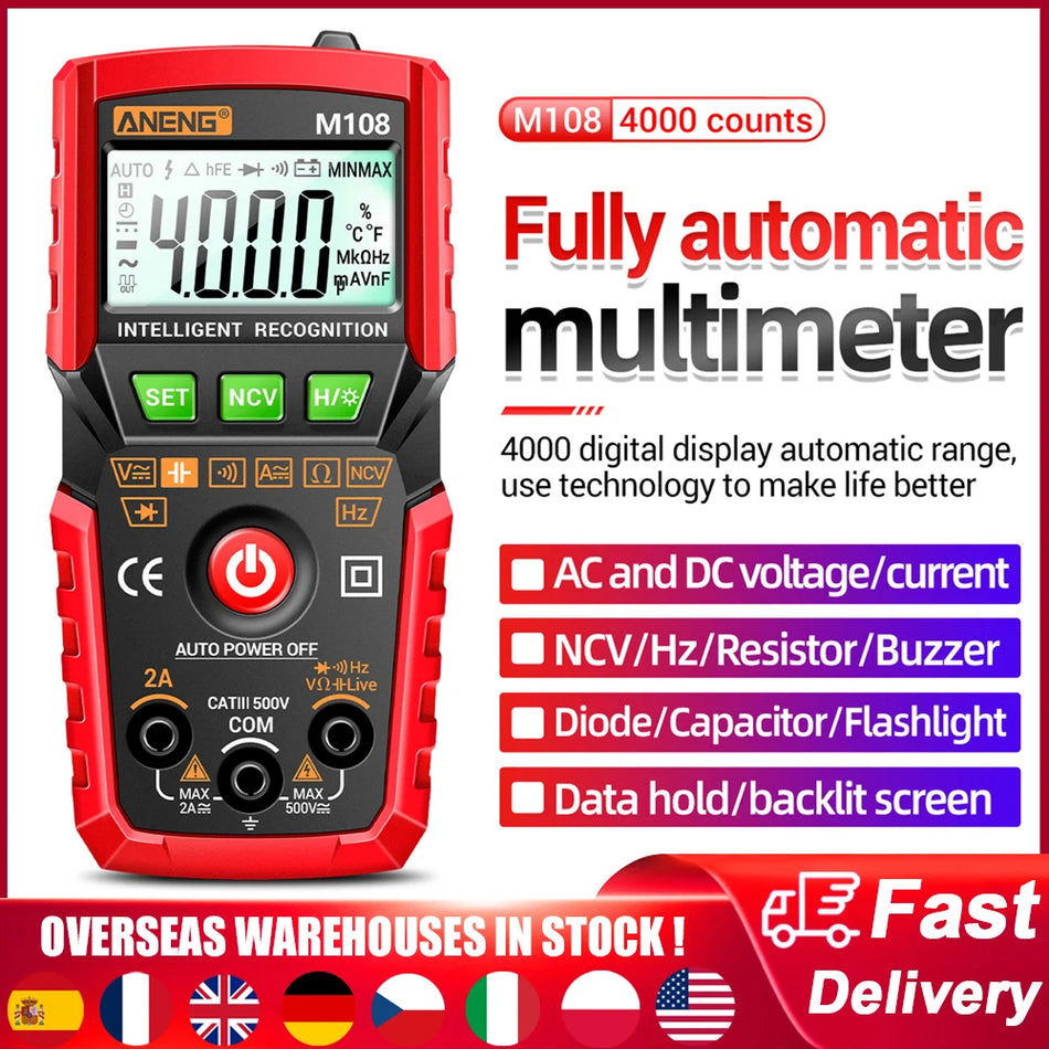 M107/M108 Smart Digital Multimeter Auto Range 4000 Counts NCV Universal Meter Handheld Multifunktionell Tester Voltmeter Amperemeter