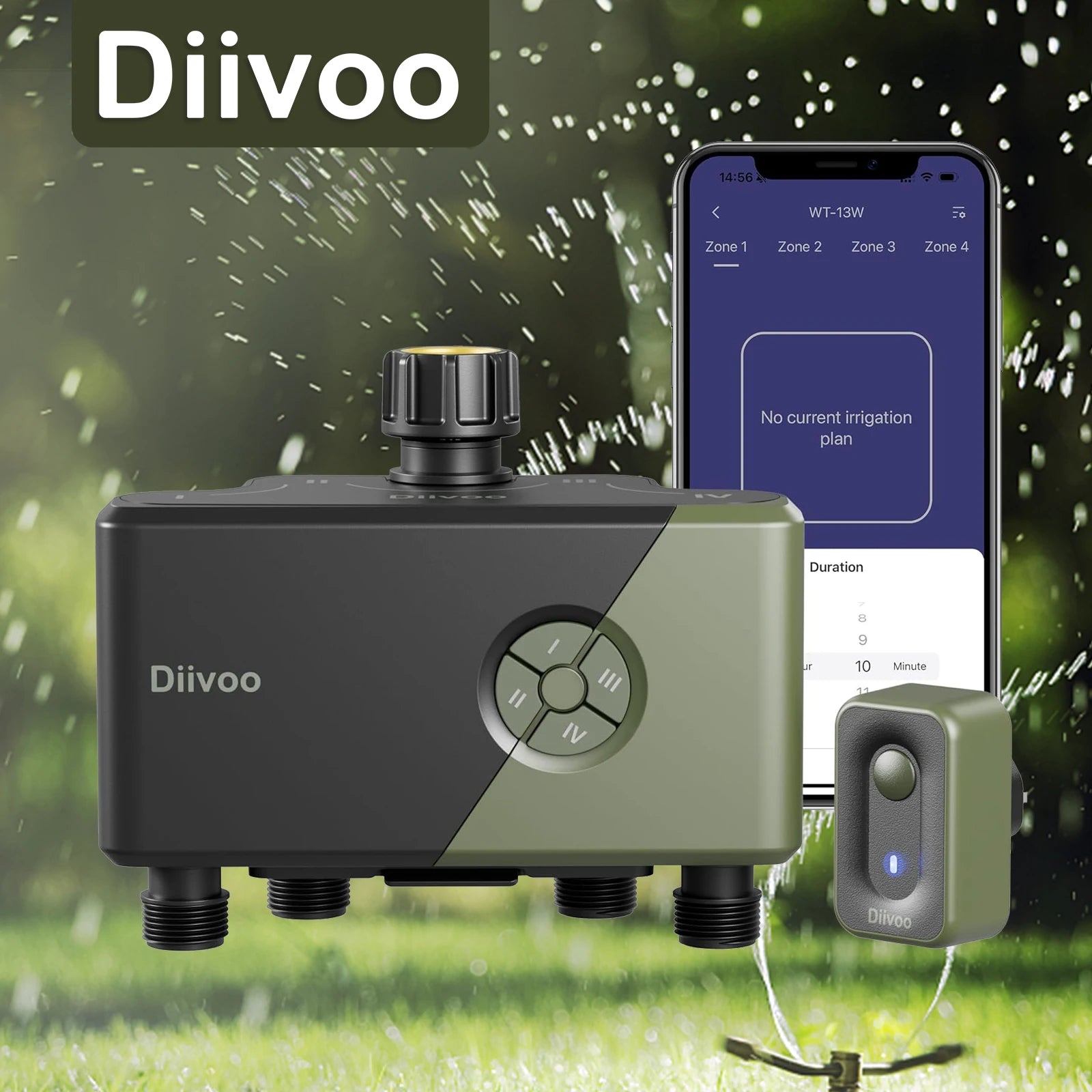 Diivoo Garden WiFi Water Timer - 4 Zone Smart Irrigation Controller with Rain Delay & Alexa Compatibility