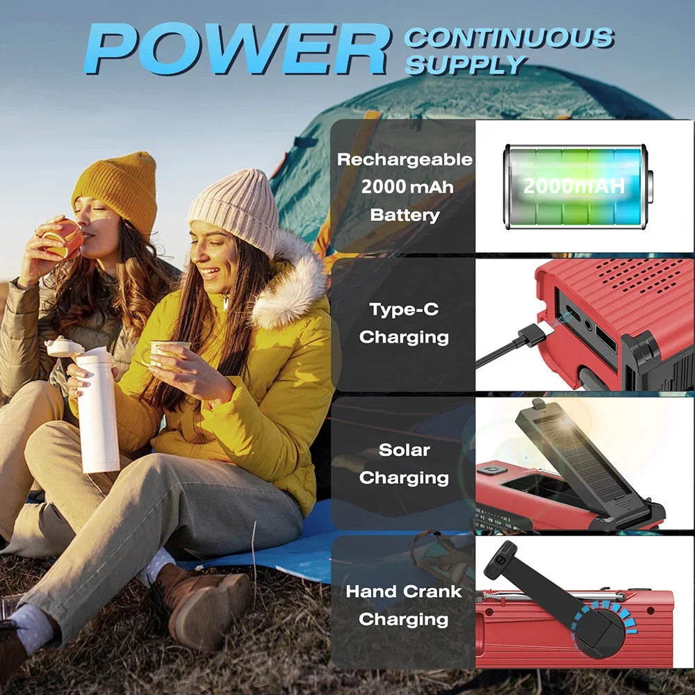 Solar Rechargeable Radio with LED Light - Emergency &amp; Outdoor Use