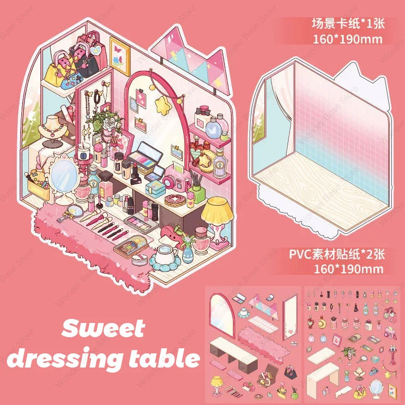 3D DIY Plus Size Corner Desk Miniature Sticker Set for Creative Play Dresser
