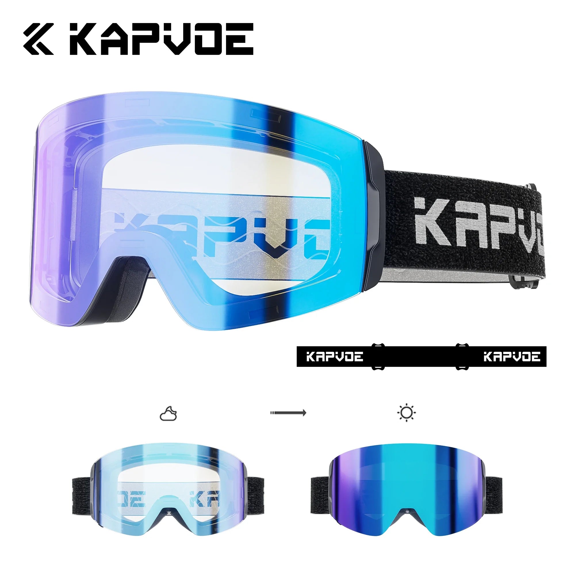 KAPVOE K718 Ski Goggles &ndash; Photochromic UV400 Anti-Fog Lenses DZ-K718-PH-BL-02