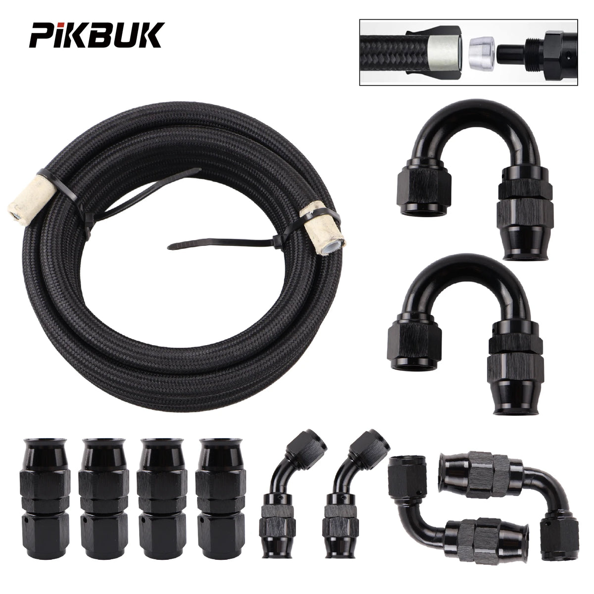 Black Nylon Braided Fuel Hose Kit With PTFE Liner And AN4 6 8 10 Fittings by InterCyprus Trading Ltd