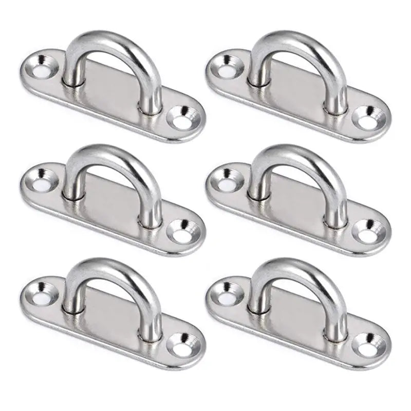 6Pcs 5mm Stainless Steel Eye Plate Oblong Pad Eye Plate Metal Staple Ring Hook Hardware Boating Equipment H9EE Silver