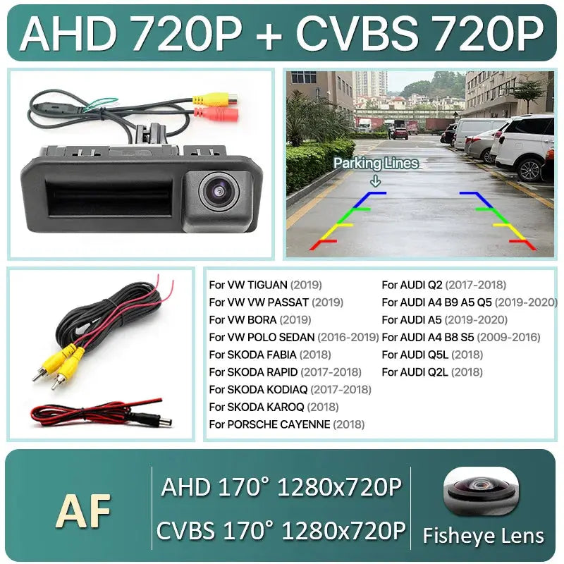 170° AHD 1080P Car Reverse Backup Trunk Handle Trajectory Camera For Audi Q2 Q3 Q5 A5 VW Bora Skoda Kodiaq Kroq Cayenne 2017-22 by InterCyprus Trading Ltd