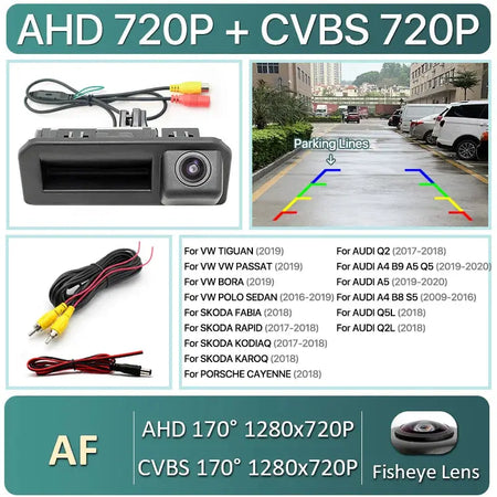170° AHD 1080P Car Reverse Backup Trunk Handle Trajectory Camera For Audi Q2 Q3 Q5 A5 VW Bora Skoda Kodiaq Kroq Cayenne 2017-22 by InterCyprus Trading Ltd