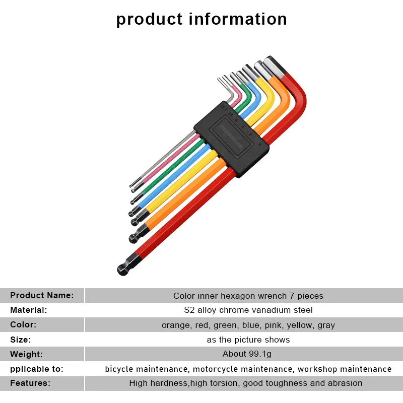 7 Piece Bike Hex Key Set, Colorful Spanner Wrenches 1.5 2 2.5 3 4 5 6mm